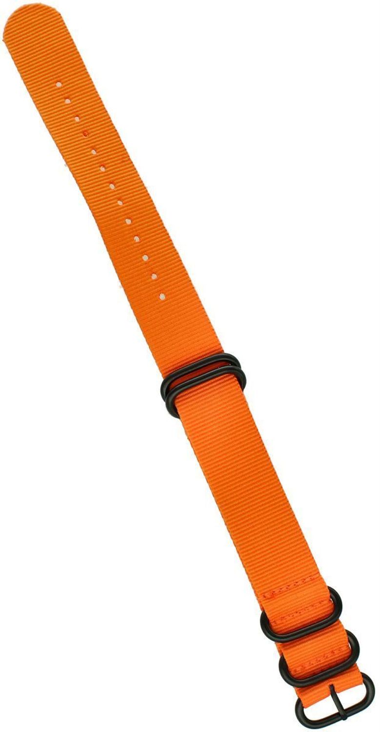 Stylowy pasek do zegarka NATO 036 w pomarańczowym kolorze. Parciany materiał, długość 26,5 cm, szerokość 22 mm, czarna sprzączka. Idealny do codziennych i sportowych stylizacji.2.jpg